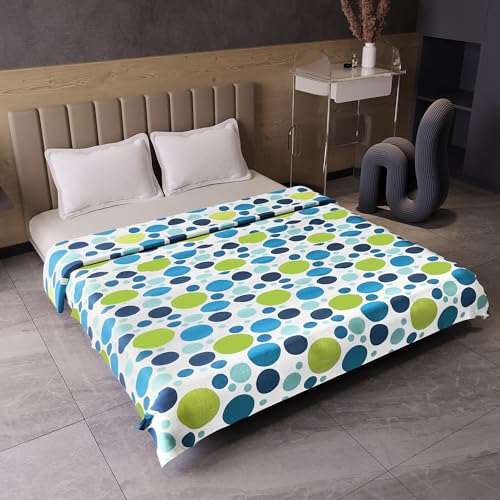 Image of Divine Casa 100% Cotton All Season Reversible Dohar Double Bed Size | AC Blanket | Lightweight Bed Blanket (Emerald and Aqua, Geometric)| TC - 120