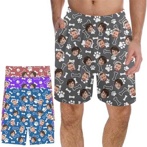Custom Men's Pajama Shorts, Funny Home Pajama Pants with Pets Photo,Men and Women face, Personalized Sweet Gift
