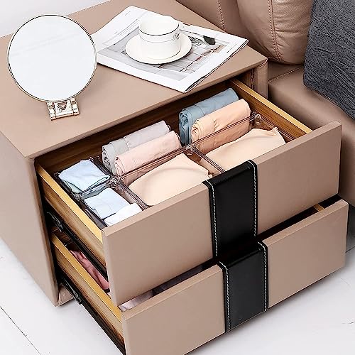 Image of Clear Plastic Drawer Organizers Set, Versatile Bathroom and Vanity Drawer Organizer Trays, Storage Bins for Makeup, Bedroom, Kitchen Gadgets Utensils and Office (4 PC SQUARE TRAY)