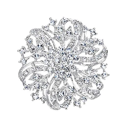 EVER FAITH® Bouquet de Fleur Fantaisiste Claire Cristal Autrichien Broche Pin Ton d'argent - Clair