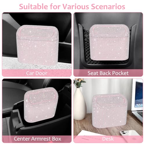 Image of Accmor Bling Car Trash Can with Lid, Leakproof Mini Vehicle Trash Bin Automotive Dustbin Organizer Storage, Sparkling Crystal Rhinestone Trash Bag Container with 30pcs Garbage Bags Car Accessories
