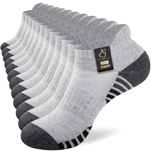 SockWaddles Running Socks Cushioned Ankle Trainer Socks for Men Women Cotton Low Cut Breathable Athletic Sports Socks (6 Pairs) Grey 9-12
