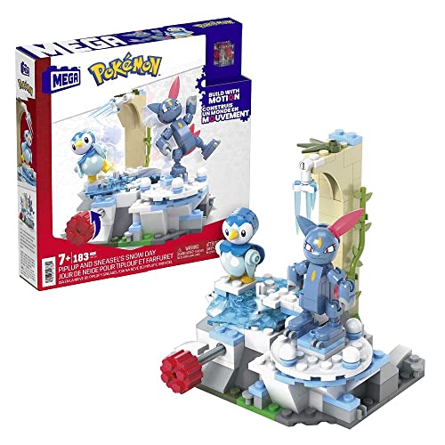 MEGA Pokémon Action Figure Building Toys, Piplup and Sneasel's Snow Day with 171 Pieces and Motion, 2 Poseable Characters