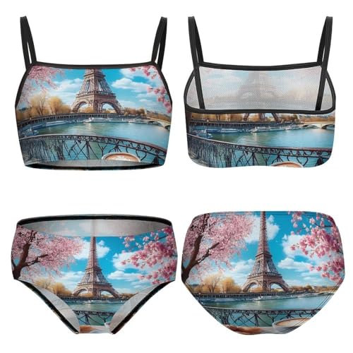 Eiffel Tower Coffee Bar Girls Swimsuits Two Piece Bikini Sets Beach Sport Swimwear Bathing Suit3