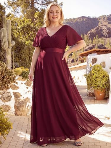 Image of Ever-Pretty Women's Chiffon Formal Evening Dresses for Curvy Women V-Neck Plus Size Floor Length Bridesmaid Dress