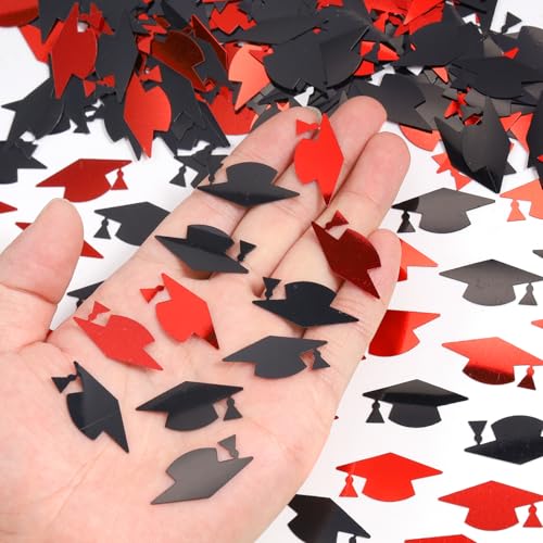 Image of Red and Black Graduation Cap Confetti 2026, Class of 2026 Table Centerpiece Grad Confetti for 2026 Graduation Party Decorations Supplies