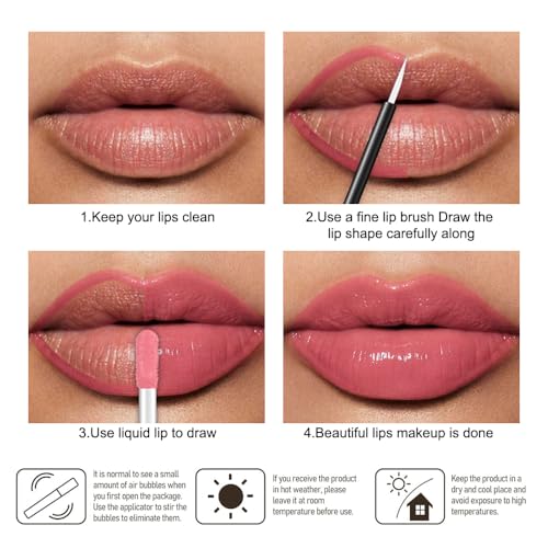 Image of evpct Warm Pink Shiny Longwear No-Budge Liquid Lip Color Lipstick Makeup, Highly Pigmented Color Instant Shine, Waterproof Long Lasting Lipstick for Women, Lip Stain Gloss with Lip Liner Brush, 18#