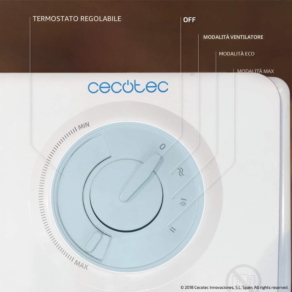 Cecotec Ready Warm 6200 Ceramic Sky, riscaldamento da bagno in ceramica, oscillazione, 2000 W, termostato regolabile, protezione da surriscaldamento e ribaltamento, silenzioso, 20 m2