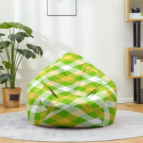 Fasbuy Motivos Geométricos Puff, Puff Gigante sin Relleno con Asa, Salon Bean Bag para Almacenaje, Puf Sofa de Color, para Adultos y Niños, Exteriores y Interiores (Verde Blanco,130x150cm)