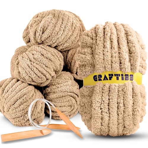 8 Rolls Ivory Chenille Chunky Yarn for Crocheting...