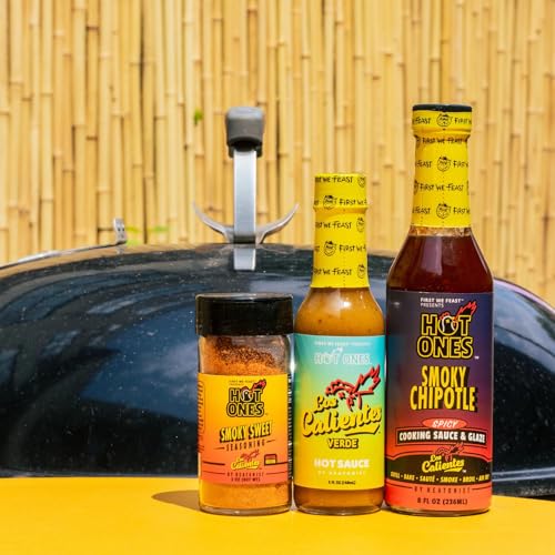 Hot Ones Los Calientes Grill Pack, Perfect Mild Seasonings For Grilling, Smoky Sweet Seasoning, Los Calientes Verde Hot Sauce & Smoky Chipotle Cooking Glaze, Made With All Natural Ingredients (3-Pack)