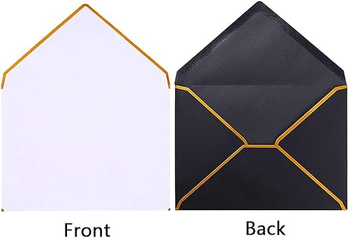 Miniatura 4 de 50 sobres de lujo A7 con solapa en V con borde dorado de lámina dorada, sobres de graduación autoadhesivos A7 en blanco y negro, sobres de