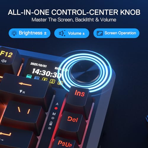 Image of Redragon K724 PRO Wireless Gasket Gaming Keyboard w /Hype Screen & Knob, 81-Key Mechanical Keyboard, Easy-Control 1.14'' TFT Info Display, 5-Layer Noise Dampening, Custom Linear Switch