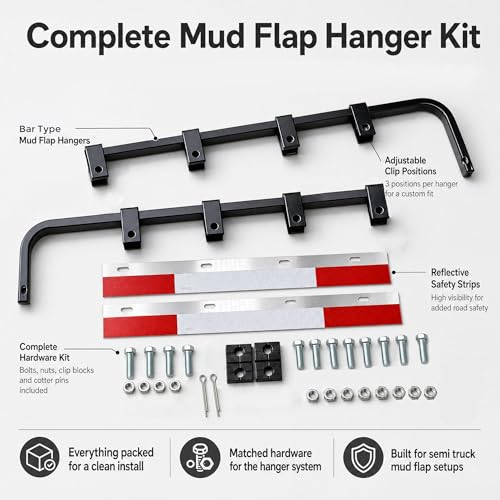 Image of Straight Bar Type Mud Flap Hangers for Semi Truck Mud Flap Hangers for Semi Mud Flaps with Reflective Strip Tape Square Steel Mudflap Hangers