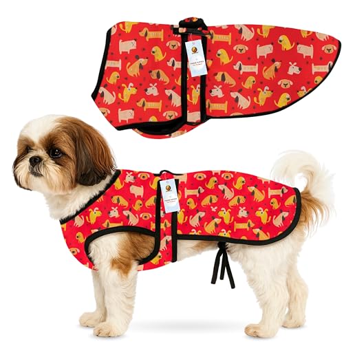 Image of Foodie Puppies Dog Winter Jacket - (Dog Printed, 16 Inch) for Small Size Breeds | Ultra Warm Waterproof & Windproof Coat | Adjustable Velcro Closure, Washable Vest for Cold Weather