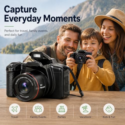 Image of Acuvar 16MP Digital Camera Mini SLR Style Compact Camera with 32GB SD Card, Card Reader, Card Holder 2.4 inch LCD 16X Zoom CMOS Sensor - Point and Shoot Vlogging Camera for Photography YouTube Camera