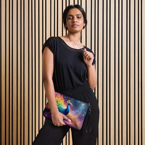 Peacock Purse - Rainbow Peacock Bird Crossbody Purse Converts to Wristlet or Shoulder Bag Faux Leather Fashion Accessory2