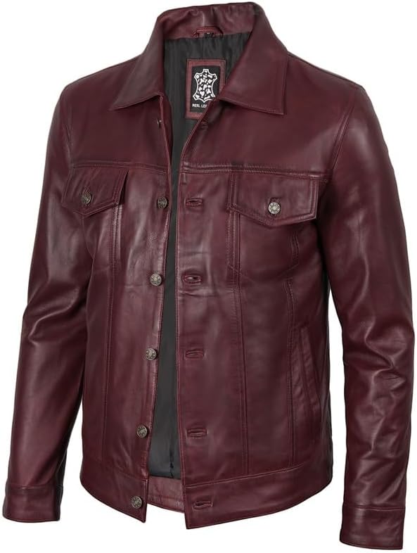 Decrum Leather Jacket For Men - Real Lambskin Vintage Trucker Mens Leather Jackets