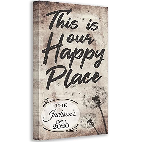 Personalized This is Our Happy Place Canvas Print - Great for Living Room Decor, Family Wall Decoration, Customized with Family Name and Year