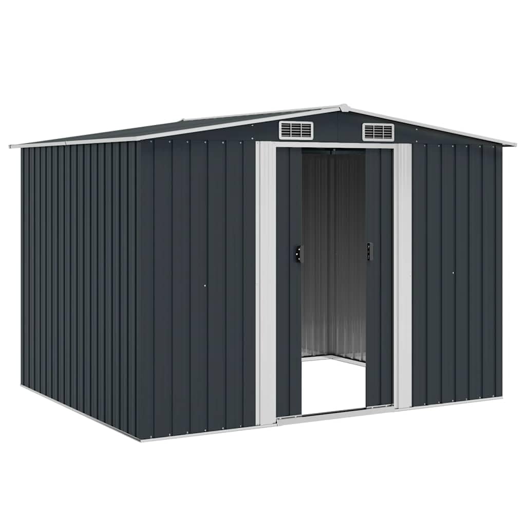 vidaXL Capanno per Attrezzi da Giardino Ventilato Ingresso a Scorrimento Robusto Casetta da Esterno Magazzino Antracite 257x205x178 cm in Acciaio