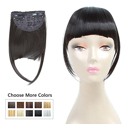 Fashion Clip On Bangs Black Fringe Hair Extensions Synthetic Hairpieces Clips in Hair Bang False Short Flat Bangs Two Side (Clip in Bang Natural Black 1B#)