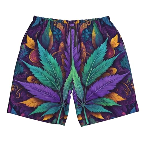 Purple Hemp Weed Mens Swim Trunks Fashion Men's Board Shorts Quick Dry Swim Shorts with Mesh Lining4