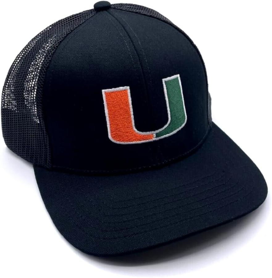 University Miami Hat Classic Solid Adjustable Hurricanes Mesh Trucker Logo Cap (Mesh)