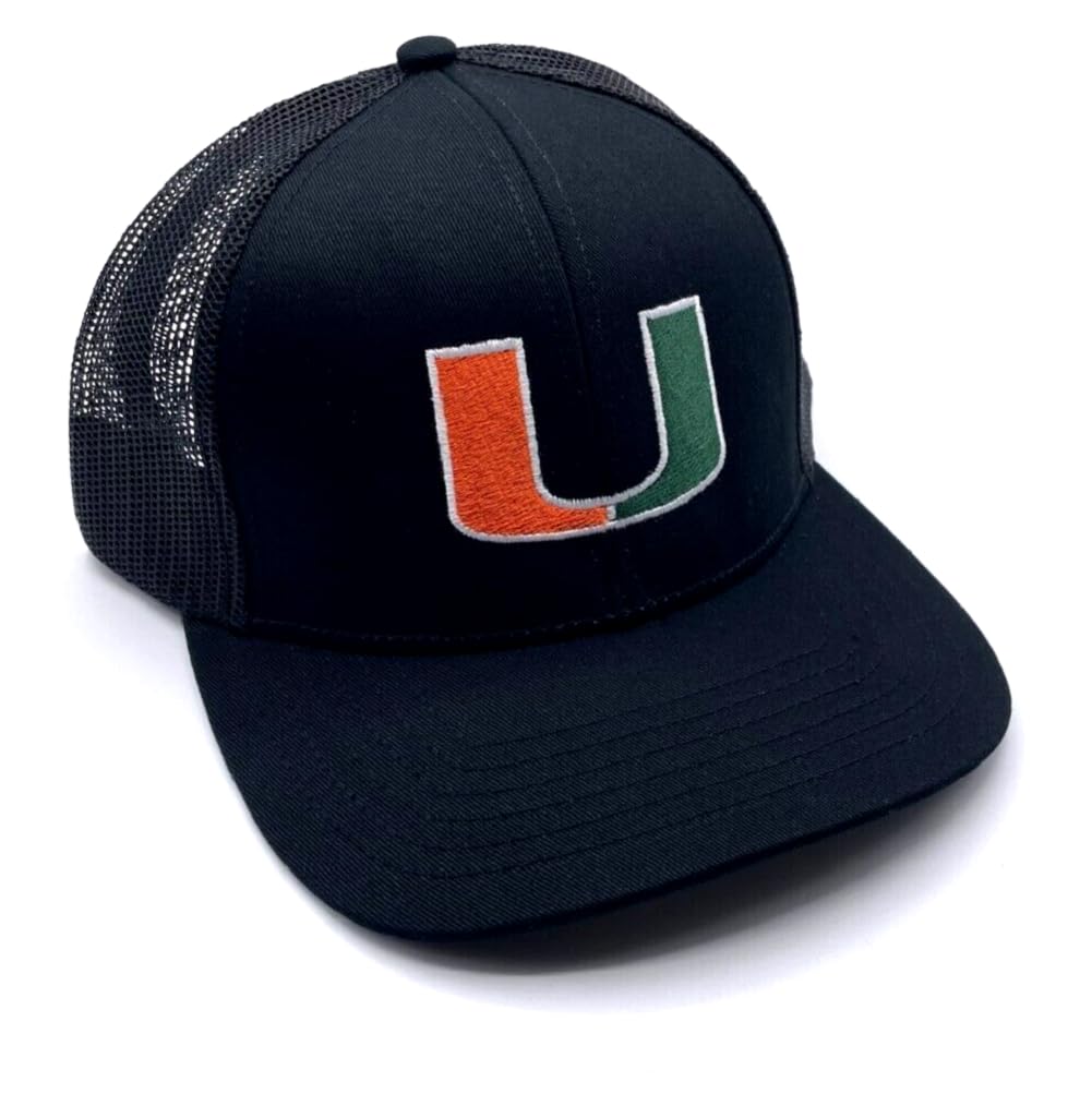 University Miami Hat Classic Solid Adjustable Hurricanes Mesh Trucker Logo Cap (Mesh)