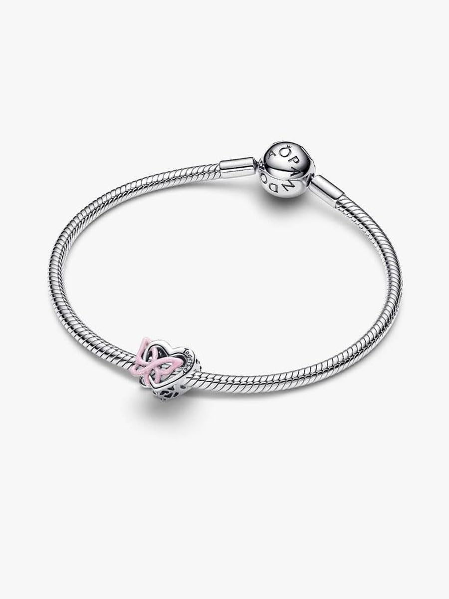 PANDORA Ciondolo a forma di cuore intrecciato e farfalla, in argento sterling 925, con smalto rosa, incisione Insieme abbiamo tutto, compatibile Moments, 794475C01