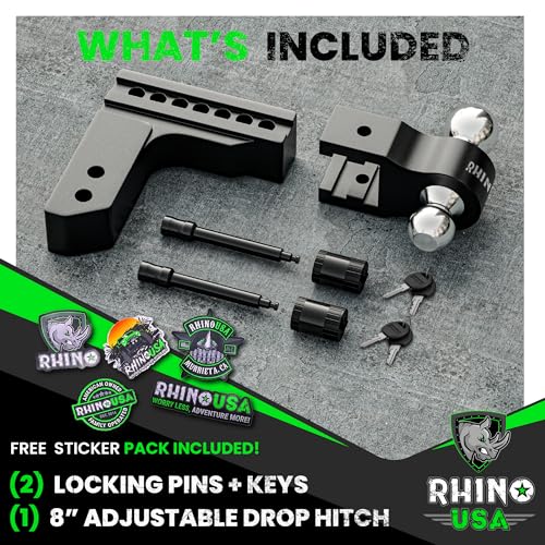 image for Rhino USA Adjustable Trailer Hitch (2-Inch Receiver) - Heavy Duty Alum