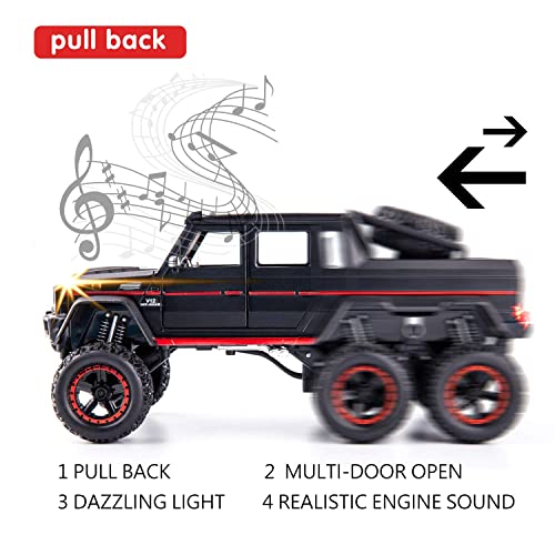 Image of ARNIYAVALA Diecast Toy Car1 /32 Benz G63 AMG 6x6 V12 Off-Road Pickup Scale Model,Pull Back Vehicles Alloy Simulation Supercar with Lights and Sound Also for Car Dashboard,Kids,Adult-Black