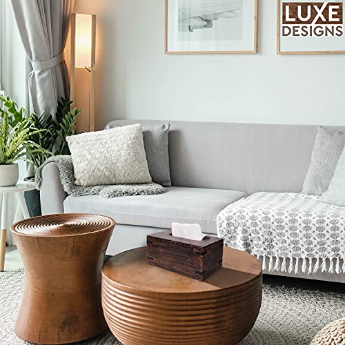 Luxe Designs Decorative Rectangular Wooden Tissue Dispenser with Slide-Out Bottom - Rustic Mango Wood Tissue Box Cover for Bathroom, Car, or Office Desk - 6.4 x 10.2 x 4.5 Inches, Dark Burnt
