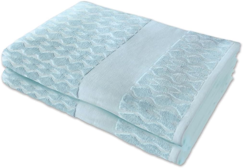 Kaufman - Soft Plush 2 Pack 100% Combed Ring Spun Jacquard Cotton Velour Oversized 35in x 70in Highly Absorbent Quick Dry Hotel Quality Beach Pool and Bath Towel (Seafoam)