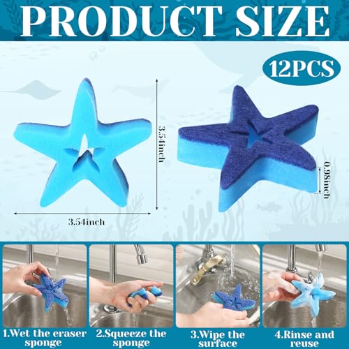 Image of Tioncy 12 Pack Summer Starfish Kitchen Sponges Bulk Dual Sided Scrubber White Blue Starfish Sponges Dishwashing Kitchen Cleaning Accessories for Funny Christmas Household Supplies