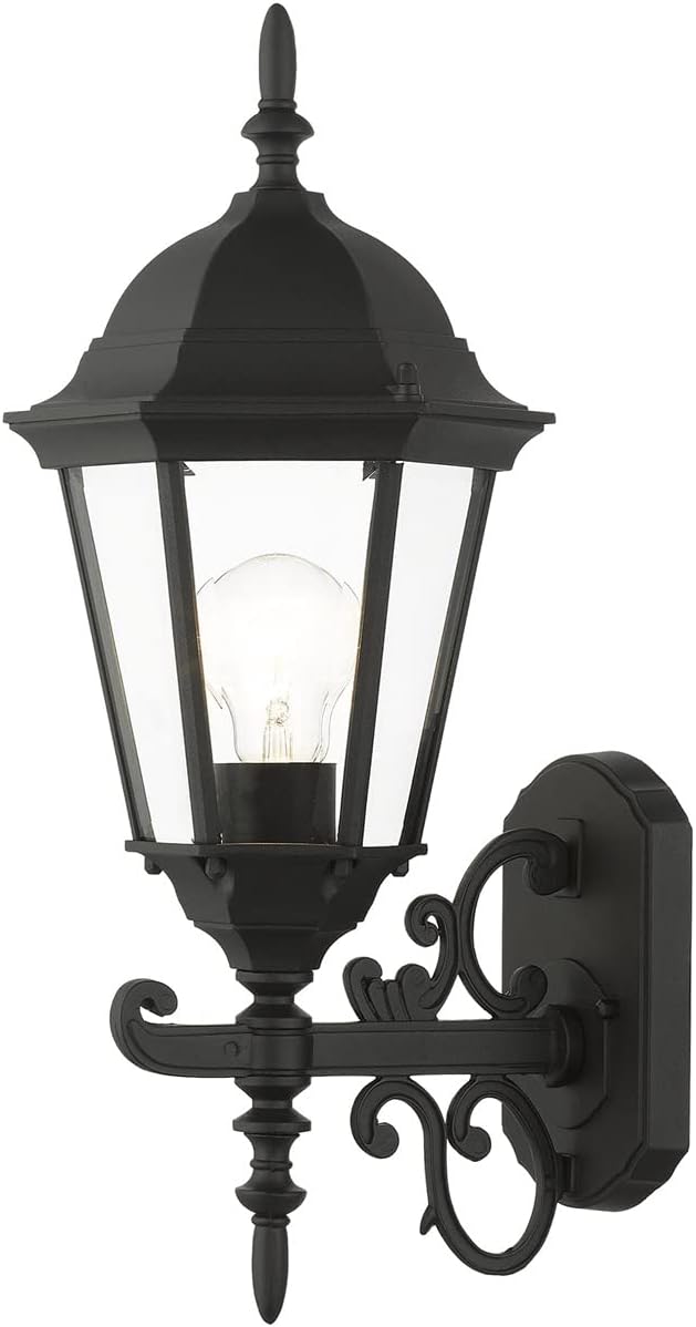 Livex Lighting 7556-14 Outdoor Wall Lantern with Clear Beveled Glass Shades, 20" x 8" x 20", Black