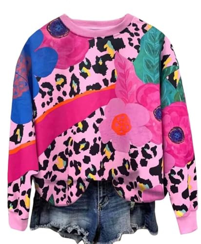 AIMITAG Herbst-Wildblumen-Sweatshirt für Damen, lässig, langärmelig, bedruckt, Blumenhemden, Boho, Cottagecore, Blumenmuster, Herbstpullover, rose,...