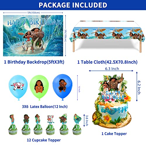 Moana Party Supplies, Hawaii Moana Birthday Party Supplies Featuring Moana And Maui,With Backdrop,Balloons,Tablecloth, Cupcake Toppers And Cake Topper #TOP1