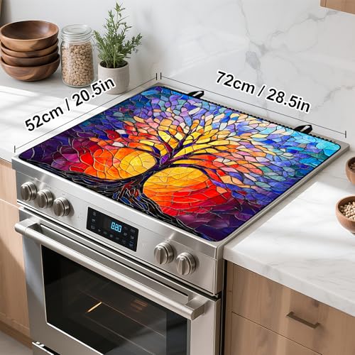 Image of Stove Top Cover Retro Flower Gas Stove Top Cover for Home Decoration Kitchen Pad Non-Stick Washable Cooktop Covers Countertop Protector Keep Stove Clean 28 inchx20 inch (Tree of Life-2)