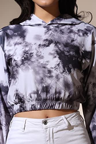Image of Leriya Fashion Tops for Women | Stretchable Lycra Tie-Dye Print Hoodie Neck Short Western Tops for Girls | Hoodies with Loose Fit Ladies Top | Perfect for Casual | Travel