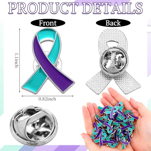 60 Pcs Purple Teal Suicide Prevention Awareness Accessories Include 30 Braided Bracelets 30 Ribbon Pins Mental Health Suicide Prevention Gifts for Women Cancer Survivor Jewelry3