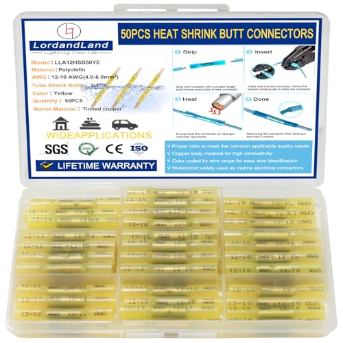 Terminales de empalme termorretráctiles e impermeables para motor marino 12-10 AWG, 50 piezas