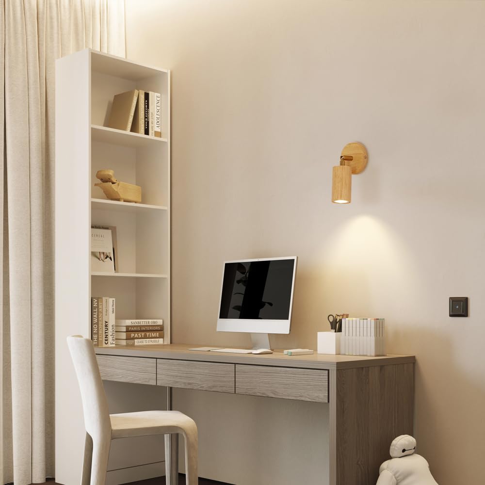 Jadssox Applique Murale en Bois Lampe Murale réglable Lampe de Chevet Support Mural Appliques câblées Nordiques projecteurs pivotants muraux en Bois pour Lampes de tête de lit de Chambre à Coucher de