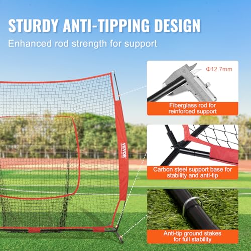 VEVOR 213,4 x 106 x 210 cm Baseball-Softball-Übungsnetz, Baseball Pitching Net, Schlagen, Fangen, Pitchen, Backstop-Trainingshilfen für Baseballausrüstung mit Bogenrahmen, Tragetasche & Schlagzone