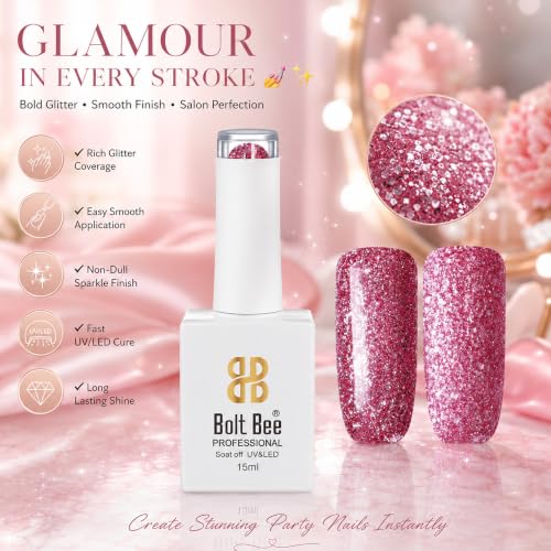 Image of BOLT BEE 15ML Gel Nail Polish 1Pc Clear Pink Glitter Nail Polish Soak Off UV LED Nail Gel Polish Nail Art Starter Manicure Salon DIY at Home, 0.5 OZ (1) (65)