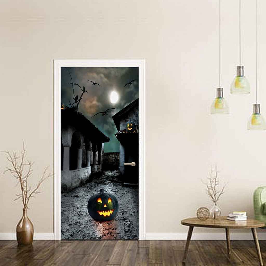 Sticker Porte Trompe l'oeil Effect Papier Peint 3D Sorcière effrayante pour Porte intérieure Bureau Chambre à Coucher Salon Salle de Bain Pont L83 x H204cm