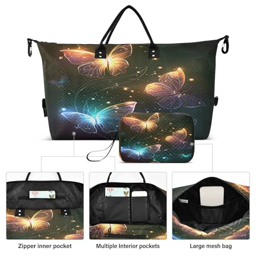 Travel Duffle Bag Weekender Bags Overnight Bag with Toiletry Bag Gym Duffel Bag Glowing Orange Butterfly for Travel Business Trips Sport2