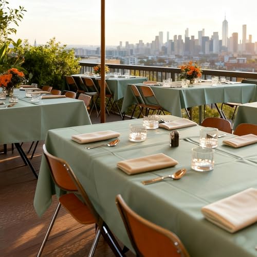 Image of Oigco Sage Green Tablecloth - 3 Pack 54 inch x 108 inch Rectangle Disposable Sage Green Table Cloth, Waterproof Plastic Table Cover for Party, Wedding, Holiday & Gathering Use