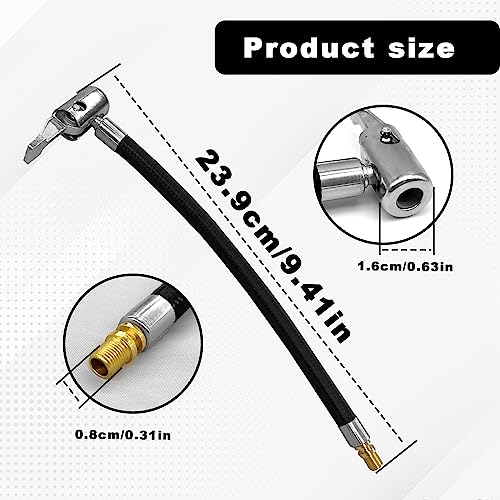 Image of 9.2-inch tire inflation hose adapter, for rotary to locking connection, rubber hose and standard tire valve fine thread, tire inflation pump hose adapter