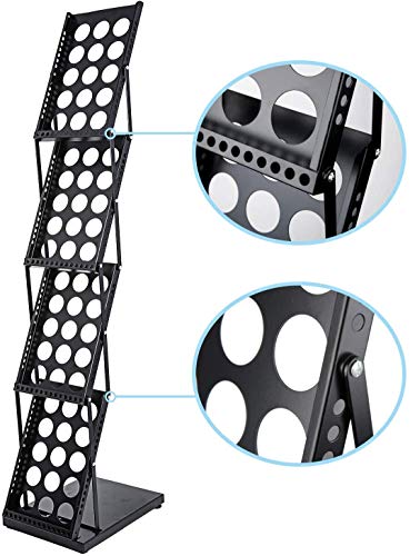 Image of Metal Catalogue Stand - Portable Black Magazine, Brochure, and Leaflet Display Rack with Floor & Hanging Shelves, Multi-Purpose Organizer for Office, Exhibitions, and Showrooms