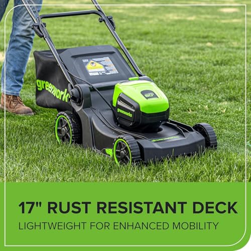 Image of Greenworks 60V 17in Brushless Cordless Push Lawn Mower, 2-in-1 Mulching /Bagging, 4.0Ah Battery and 3A Charger(40min Runtime), Extra Mower Blade